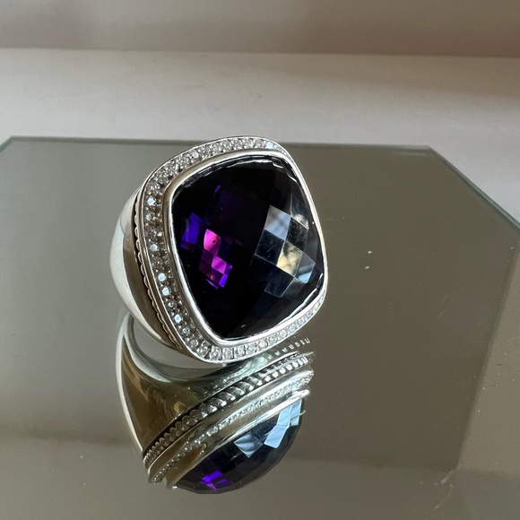 David Yurman 20mm sterling silver diamond amethyst ring NEW⭐️ - Picture 8 of 10
